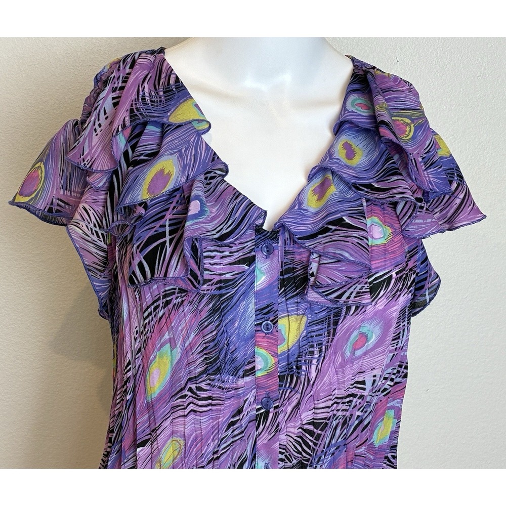 Allison Taylor Sheer Sleeveless Romantic Fairy‎ Ruffle Blouse Size XL Purple